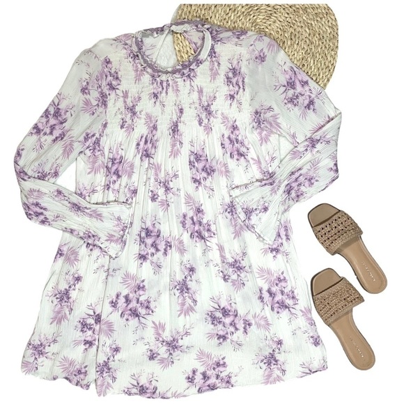 En Creme White & Purple Floral Dress Tunic Size Small - Picture 2 of 16